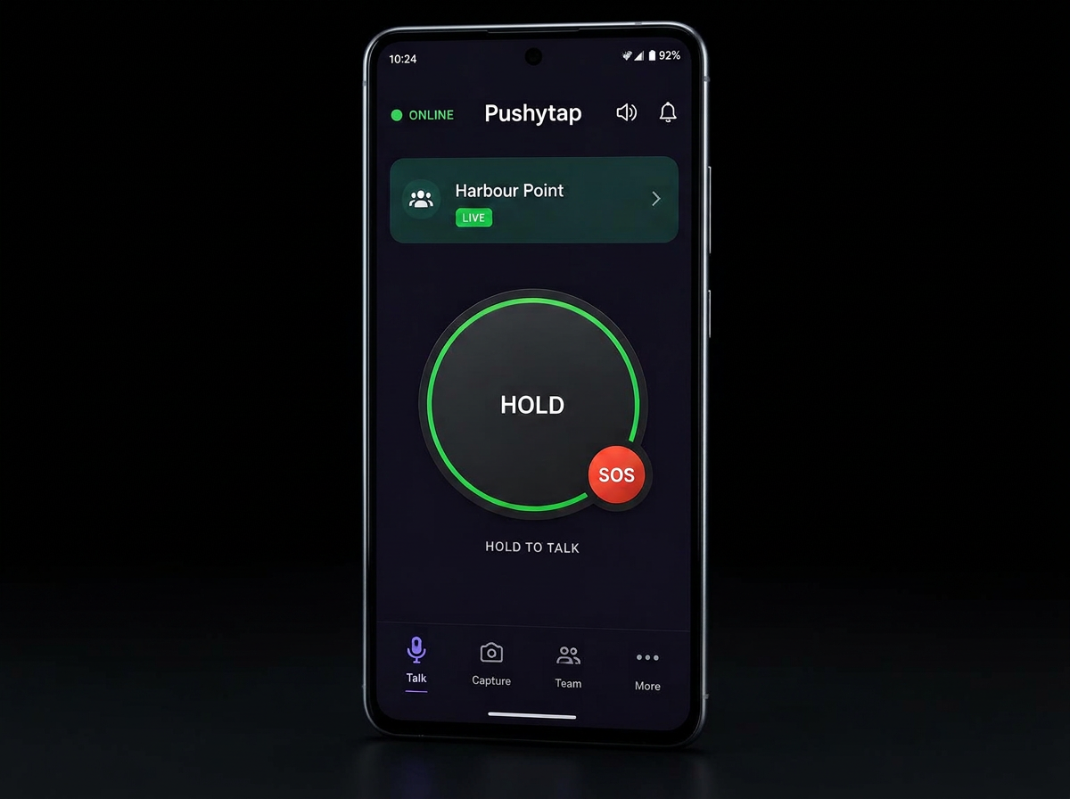 Smartphone running the Pushytap talkgroup interface