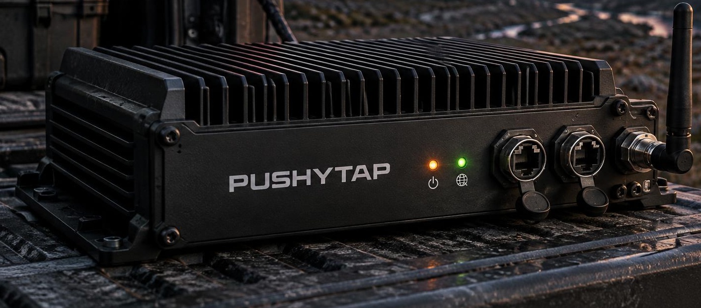 Pushytap Field Node Mobile with passive heatsink fins, vehicle brackets and industrial connectors