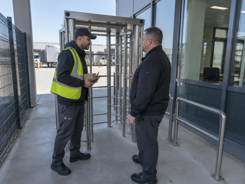 Illustrative body-camera view at the north entrance